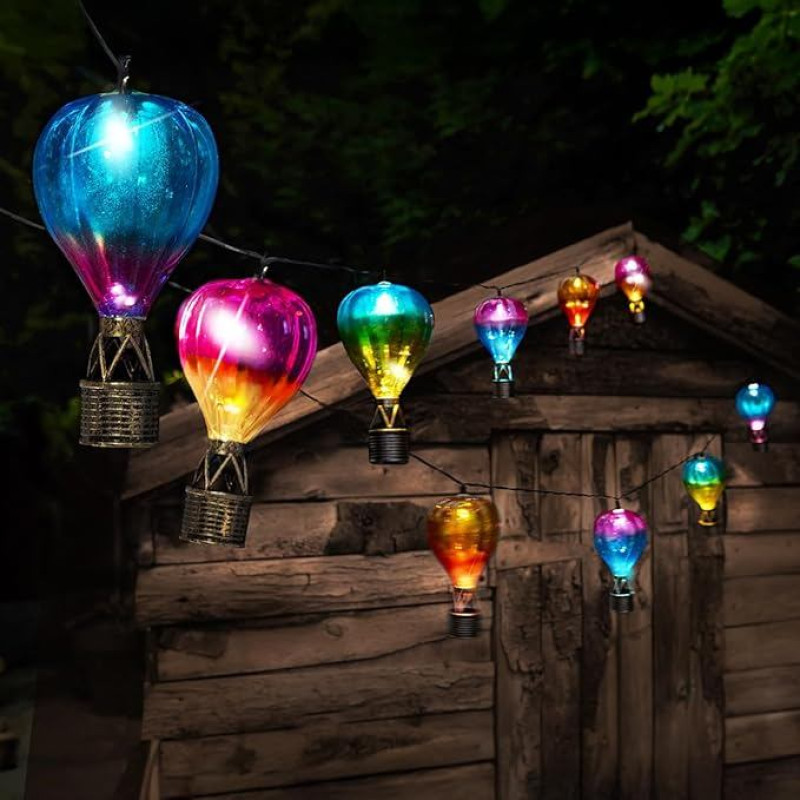 Šventiniai žibintai 2,7 m Saulės Heißluftballon Lichterkette außen mit 10 weißen LEDs bunte Lichterkette Solar Lichterkette aussen