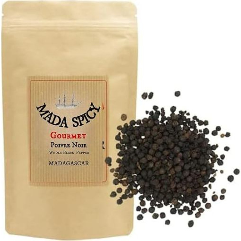 Madagaskaro juodieji pipirai / pipirų grūdeliai sveiki / gurmaniškos kokybės / sandariai uždaromas maišelis (1020)