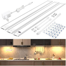 WOBSION LED Under-Unit Light Kitchen Dimmable with Non-Contact Sensor, Warm White Under-Unit Light Strip for Base Cabinet Lighting, 3000 K Ultra Thin Lamp for Kitchen Cabinet, Workbench, 42 cm x 3 Pieces, 1300 LM