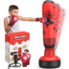 IMAYCC Punch Bag for Kids, Kids Boxing Set with Boxing Gloves, 142 cm Inflatable Punch Bag, Gift for Boys & Girls Aged 3-9 Years to Practice Karate and Taekwondo