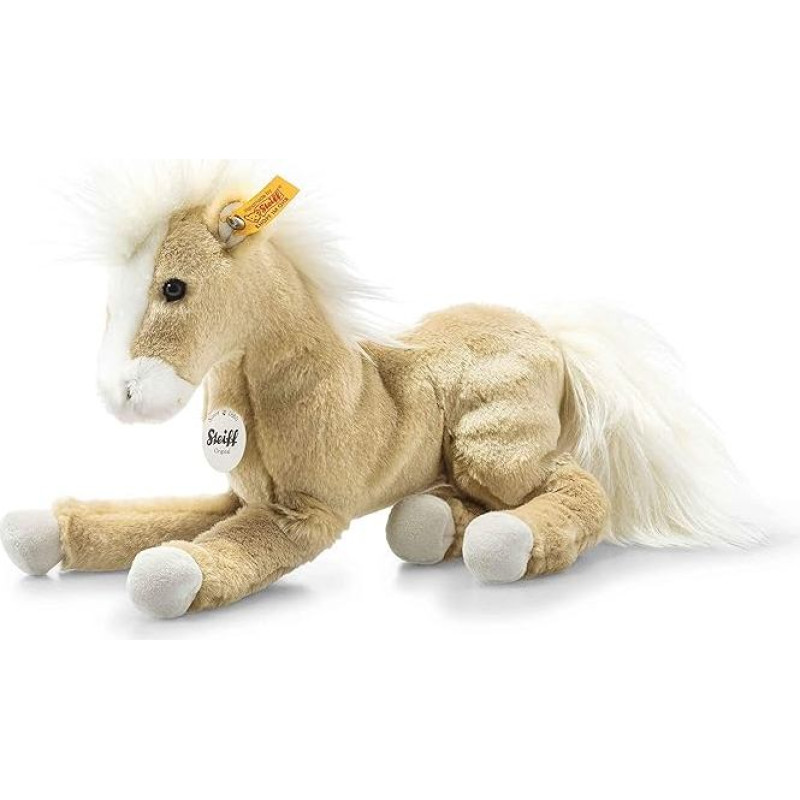 Steiff Dusty Dangling Pony Cuddly Toy, mielas pliušinis žaislas su plastikinėmis akimis, vaikams, berniukams ir mergaitėms, pliušinis žaislas, 26 cm, smėlio spalvos, 122149
