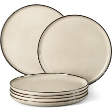 Homikit Plate Set for 6 People, Reactive Glaze Stoneware - 26.5 cm Dinner Plates, Modern Tableware Plates Set, Serving Plates for Cakes, Microwave Safe & Dishwasher Safe, Saturn Khaki