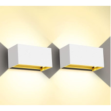 Kingwen 20 W LED Wall Light Indoor / Outdoor, 2 Pieces Outdoor Lights, 3000 K Warm White LED Outdoor Light, Rectangular Adjustable Beam Angle, Up Down Wall Lights, IP65 Waterproof (White)