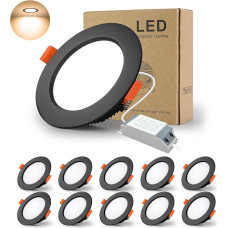 BAGZY LED Recessed Spotlights 230 V Black Spotlights Flat 5 W 230 V IP44 480 Lumen Set of 10 Warm White 3000 K Cut-Out 70-80 mm CRI 80 Recessed Ceiling Spotlight for Bedroom Bathroom Living Room