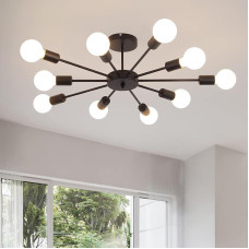 Chandelier Ceiling Light, 10 Light E27 Socket, Modern Black Chandelier, Simple Industrial Vintage Hanging Pendant Light for Kitchen, Farmhouse, Living Room, Dining Room, Bedroom