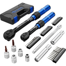 Momentinis veržliaraktis, 1/4 colio 3-25 Nm, 3/8 colio 5-60 Nm momentinis veržliaraktis 50 dalių rinkinys su 250 mm prailgintuvu, universalia uždegimo žvakės įvorė, bitų adapteriu ir lizdais dviračiams, motociklams, automobiliams