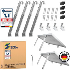 2 komplektai SAVOLAR saulės modulio laikiklis Balkono elektrinės laikiklis plokščias stogas (15-60°) Reguliuojamas kampas, 50-100 cm reguliuojamas, balkono elektrinės laikiklis plokščias stogas čerpinis stogas ir sienos saulės kolektorių laikiklis plokšči