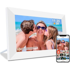 Frameo 10.1 Inch Digital Photo Frame, Electronic Photo Frame, WiFi Digital Photo Frame, 32 GB Memory, 1280 x 800 IPS Display, Automatic Rotation, Wall-Mountable, Share Photos/Videos (White)