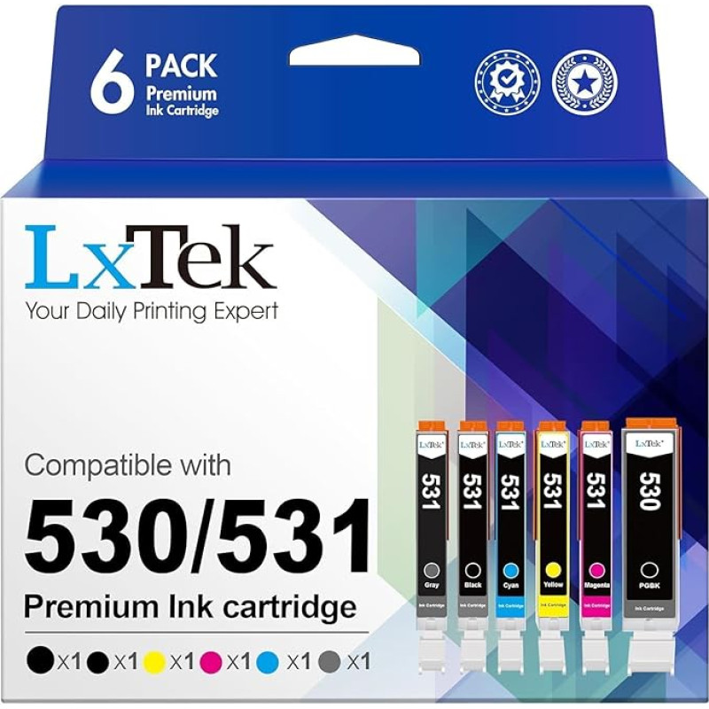 LxTek 530 531 suderinama su Canon Pixma TS8750 kasetėmis, skirtomis Canon 530 531 spausdintuvo kasetėms CLI531 PGI530 CLI 531 PGI 530 CLI-531PGI-530 PGBK, skirtomis Canon TS8750 kasetėms TS 8750 TS8751 (6) Pakuotė po 5 vnt.