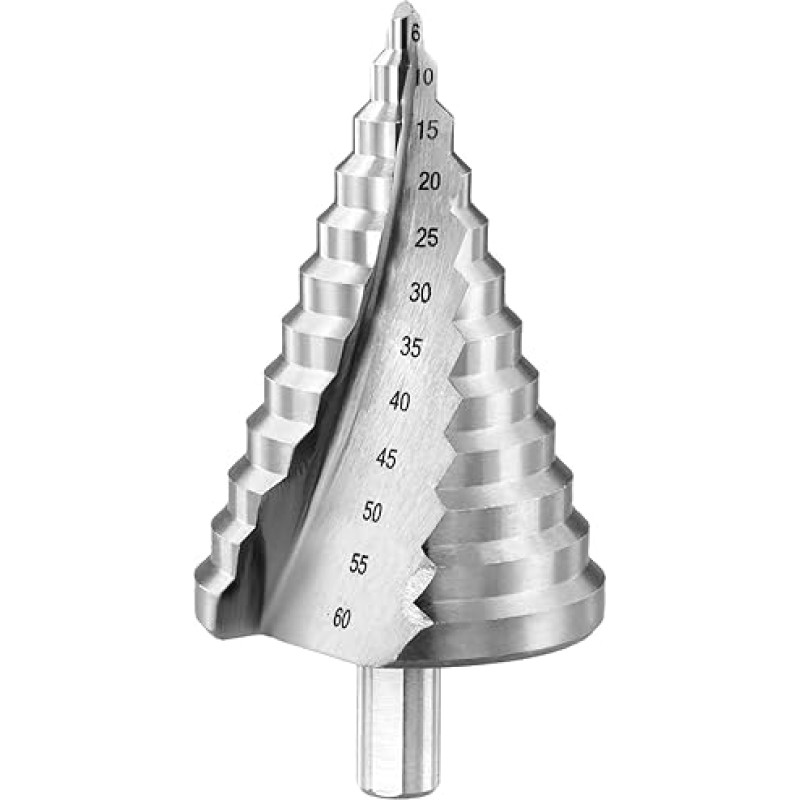 QWORK® 6-60 mm žingsninis gręžimo kūginis skylių frezas HSS 4241 Spiralinis griovelių kūginis frezas su titano danga metalui, PVC, medienai