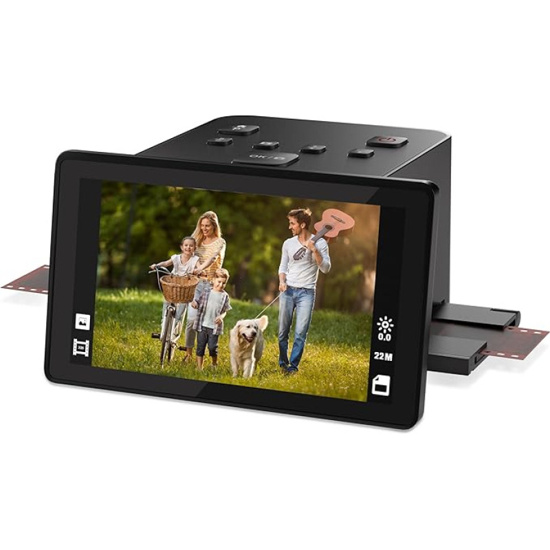 Skaitmeninis juostų ir skaidrių skaitytuvas su dideliu 5 colių LCD ekranu, negatyvų skaitytuvas ir skaidrių skaitytuvas skaitmeninimui, konvertuoja 135, 126 KPK, 110 negatyvų ir 