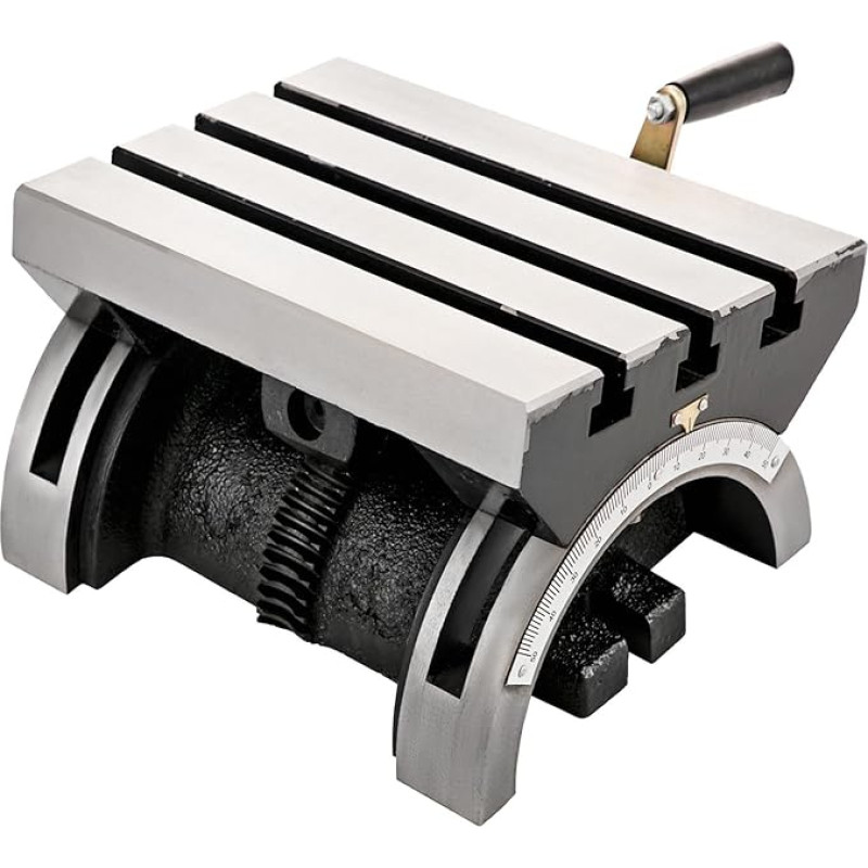 Fräsmaschine, Neigbarer Frästisch, verstellbare Drehtischmaschine mit 3 T-Nuten und Kurbelgriff, robust for Schleif- und Fräsarbeiten (10 x 7 colių)