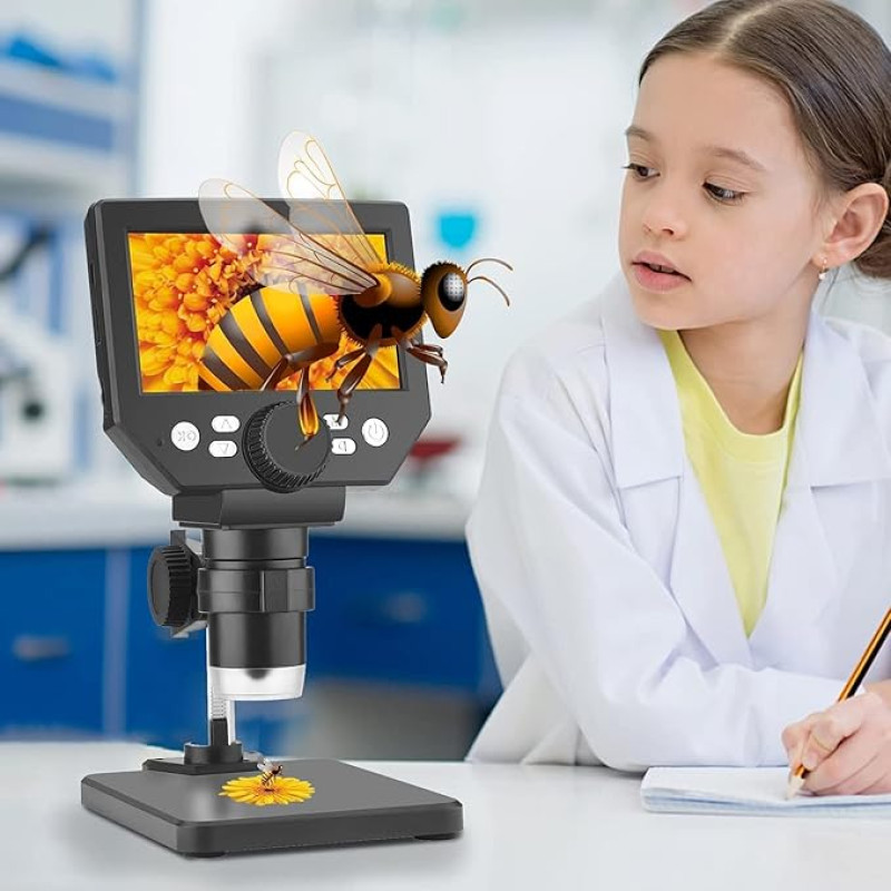 Skaitmeninis mikroskopas 4,3 colio 1080P USB mikroskopas su 8 LED lemputėmis, įkraunama baterija ir metaliniu stovu, skirtas PCB remontui, litavimui, juvelyrinių dirbinių tikrinimui