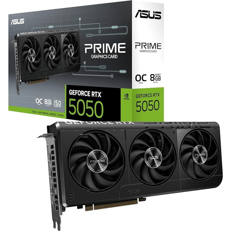 ASUS Dual GeForce RTX 5050 8GB GDDR6 OC Edition žaidimų vaizdo plokštė (NVIDIA Blackwell architektūra ir DLSS 4, 2,5 lizdo konstrukcija, SSF, PCIe 5.0, 3x DisplayPort 2.1b, 1x HDMI 2.1b, PRIME-RTX5050-O8G)