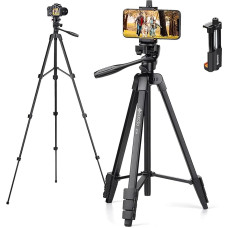 GEEKOTO Mobile Phone Tripod Extendable 54 Inch Tripod for Smartphone with 360 Degree Panoramic Rotating Platform and 1/4 Universal Mounting Screws for Mirrorless/Gopro/DSLR Camera Black