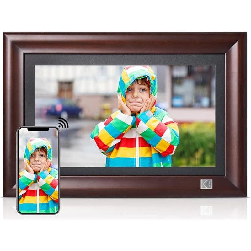 KODAK skaitmeninis nuotraukų rėmelis, WLAN elektroninis nuotraukų rėmelis, Full HD IPS jutiklinis ekranas, išmanusis nuotraukų rėmelis su programėle, 32 GB atmintis, automatinis pasukimas, dalijimasis nuotraukomis, muzika, vaizdo įrašais
