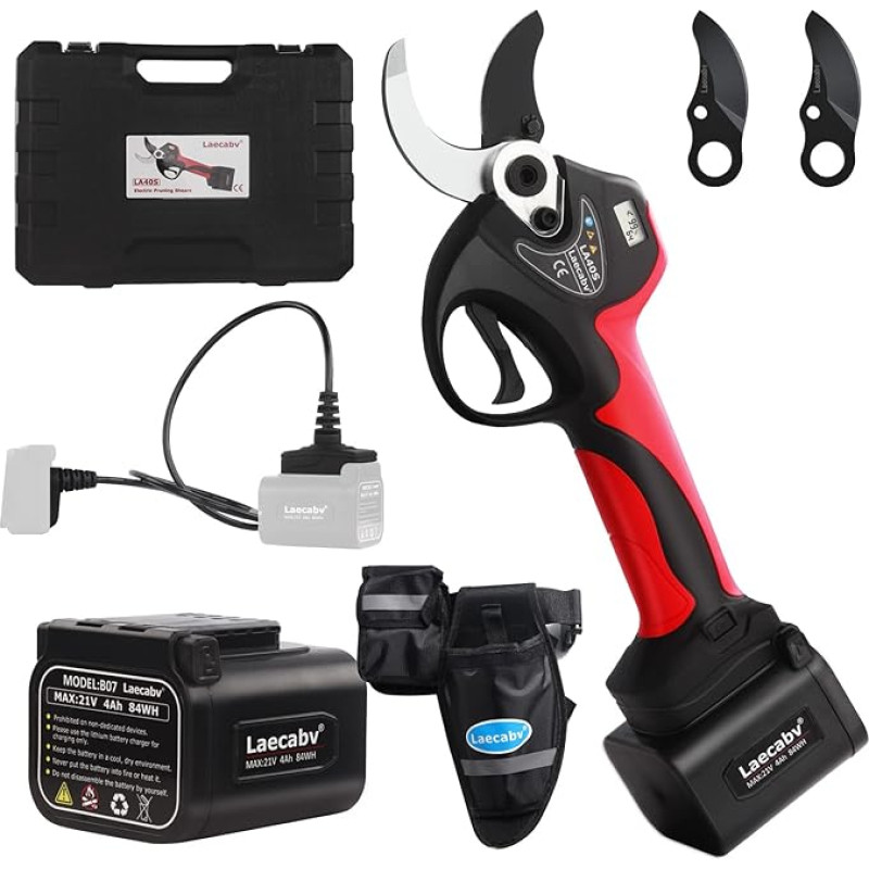 Laecabv 40 mm Professional Battery Secateurs, 4000 mAh + 4000 mAh Lithium Batteries, Electric Pruning Shears, Battery with Brushless Motor (LA40S)