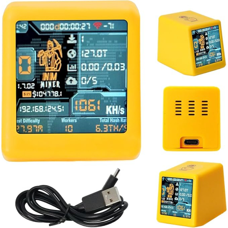 Nerdminer V2 Bitcoin Miner Binghe 1060 KH/s Nerd Miner V2 Išmanusis ekranas su ESP32 ir staliniu laikrodžiu Bitcoin Miner BTC Solo loterijos Miner Bitcoin Crypto loterijos Miner suderinamas su Nerd Miner v2