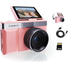Skaitmeninis fotoaparatas 1080P vaikiškas fotoaparatas su 8x priartinimu, 2 colių LCD ekranas, fotoaparatas vaikams su 32 GB kortele, nešiojamas kompaktiškas fotoaparatas pradedantiesiems (rožinis)