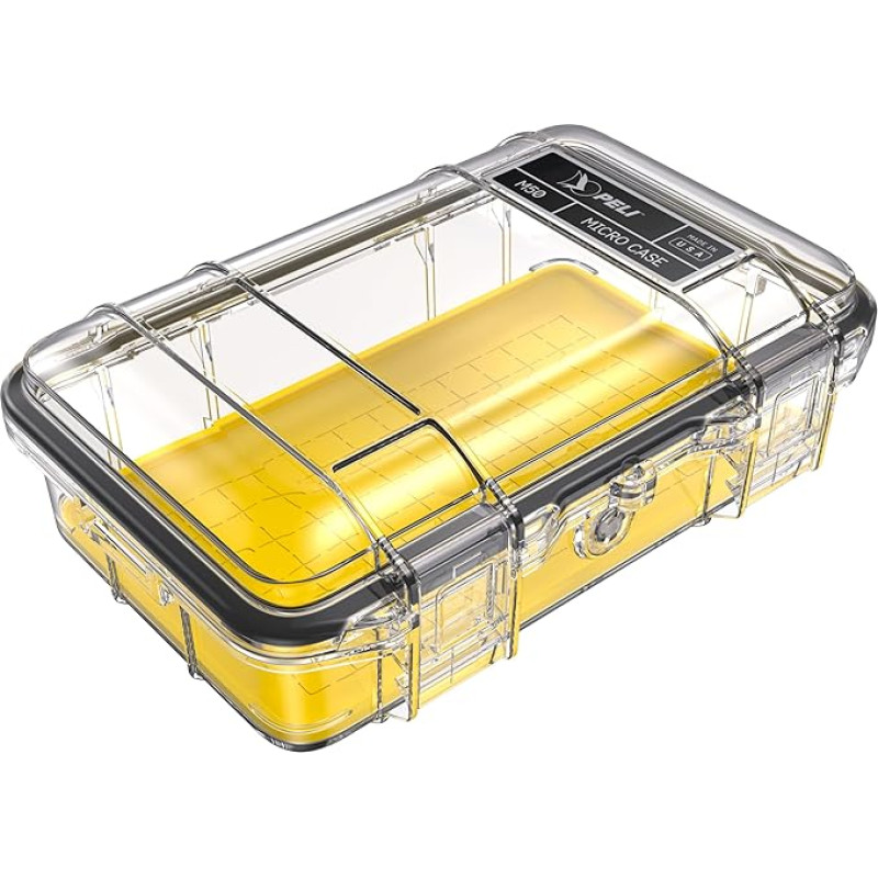PELI M50 mikro dėklas - aukštos kokybės apsauga vertingai įrangai ir kompaktiškiems įrankiams; atsparus vandeniui, dulkėms ir duženoms; talpa: 1 litras; spalva: geltona/permatoma