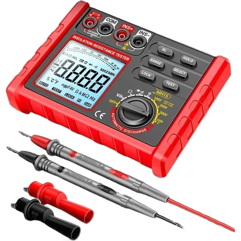 MH15 Skaitmeninis ommetras Isolationswiderstandsmessrät 6000 Count Widerstandstester Kondensatorprüfer Megohmmeter Hochspannungsmessrät Hochpräzise Testfunktion