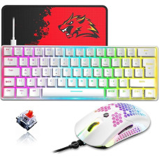 ZIYOU LANG 60% kompaktiška RGB žaidimų mechaninė klaviatūra, baltas komplektas - raudonas jungiklis - USB-C laidas, mini QWERTY išdėstymas, nuimamas - 12000 DPI 