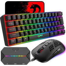 60 % laidinė kompaktiška žaidimų klaviatūra, 61 klavišas, 11 RGB mygtukų, 