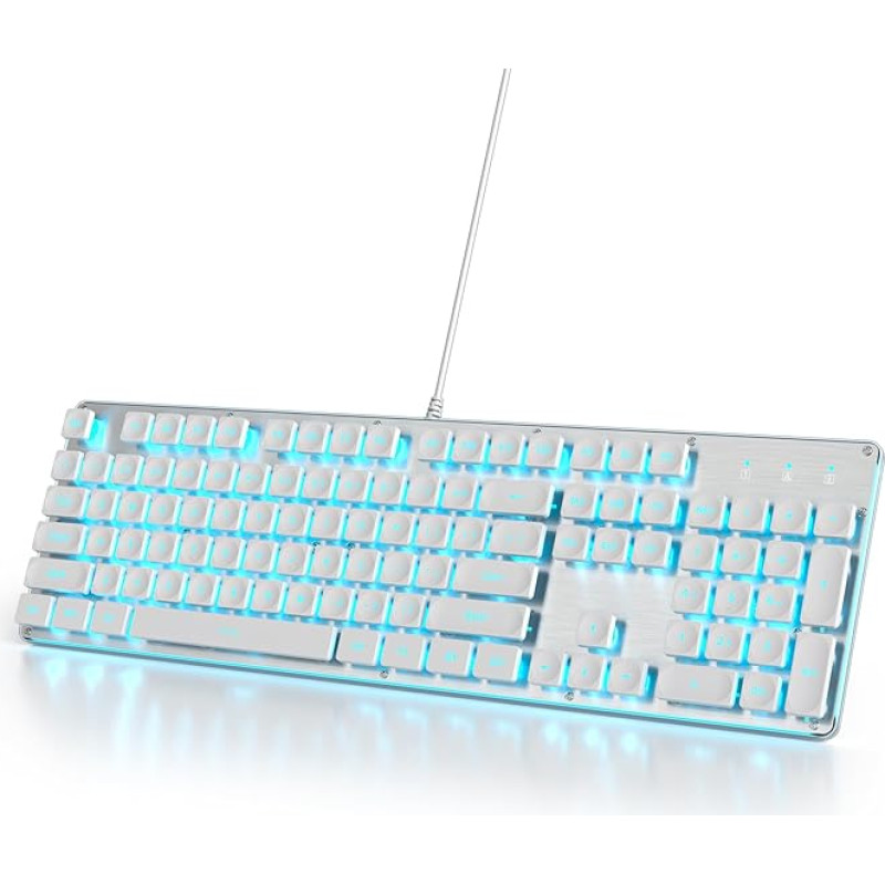 Wired Gaming Keyboard Typewriter, 104 Keys Membrane LED Backlight US Layout QWERTY with Round Keys for Computer/PC/Laptop/Windows (G1000-White)