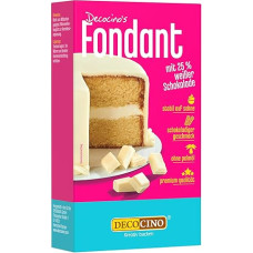 DECOCINO Šokoladinis fondantas, su 25 % baltojo šokolado, be palmių aliejaus, atsparus plyšimui ir stabilus ant grietinėlės, idealus kepimo dekoras tortams puošti