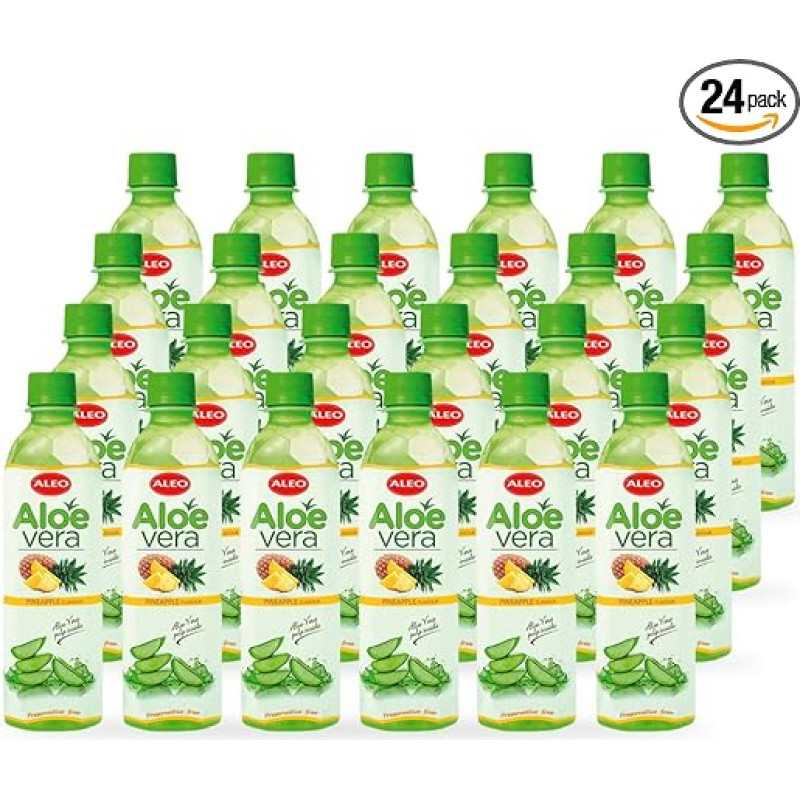 ALEO 24 x 0,5 l aukščiausios kokybės ananasų alavijo gėrimas - natūralus, be konservantų, be dirbtinių dažiklių, aukščiausios kokybės skonio apdovanojimas 2025 m.
