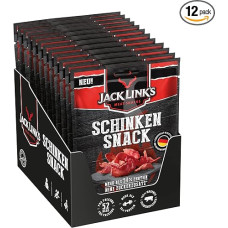 Jack Link's Ham Snack - Pack of 12 (12 x 25 g) - Protein-Rich Meat Snack Made of Pork - High Protein Snack for Gym, Fitness, Outdoor - Hearty Dried Meat from Germany