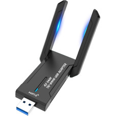 WiFi 6 USB WiFi Dongle 5374Mbit/s Ax5400 2.4G/5.8G/6G USB 3.0 Dual Folding Antennae Wireless Network Adapter High Gain for PC Gains 10/11
