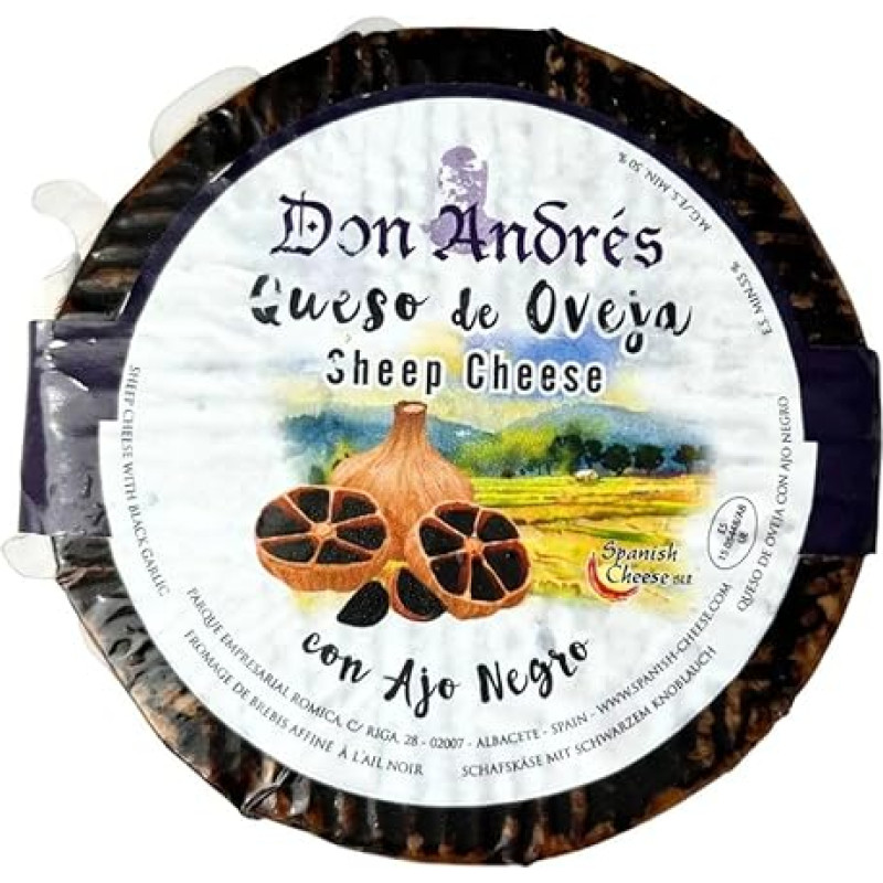 Ispaniškas avių sūris su juoduoju česnaku, Queso de Oveja con Ajo , 390 g kepaliukas