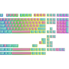 Ranked Pudding v2 PBT klavišų dangteliai | 145 dvigubo šūvio permatomi ANSI JAV ir ISO išdėstymas | OEM profilis RGB mechaninei žaidimų klaviatūrai (Miami Vice)