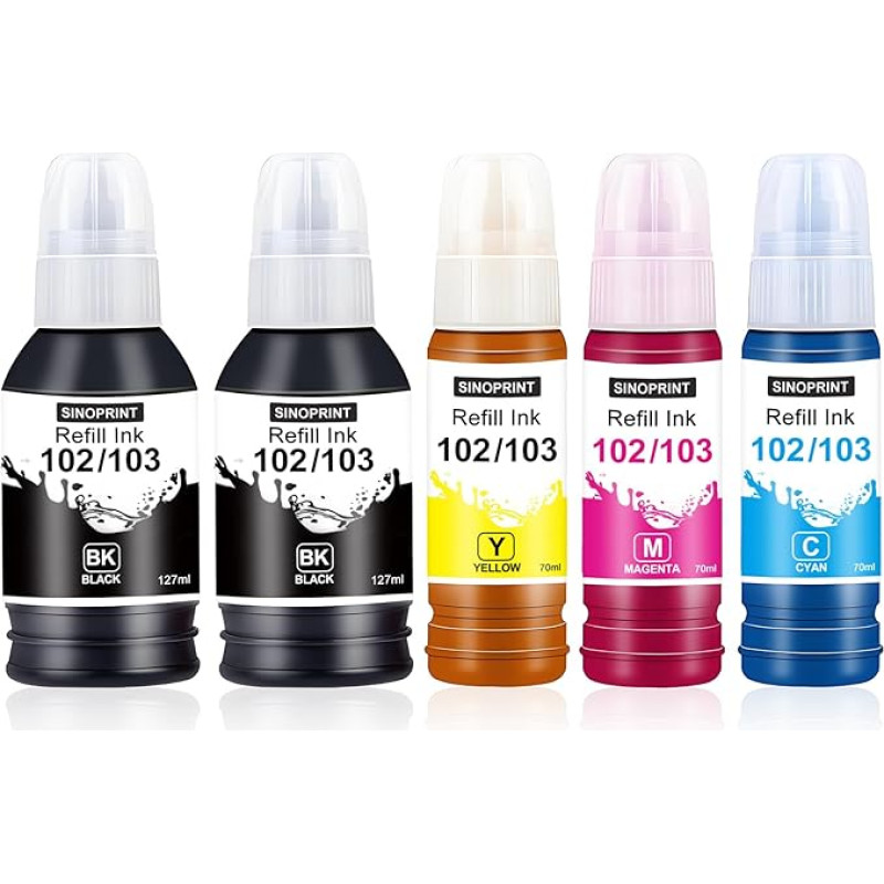 5 pakuotės 104 rašalo kasetės, suderinamos su 102 104 rašalo kasetėmis, skirtos ET-2811 ET-2814 ET-4800 ET-2810 ET-2820 ET-2720 ET-2850 ET-2710 ET-2715 ET-2715 ET-2711 1 ET-2 1750 cm