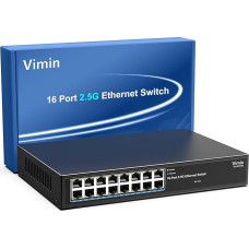 2.5G Switch Unmanaged, Vimin 16-Port 2.5GB Base-T Ethernet Switch, 2.5Gb Network Switch Plug & Play, Compatible with 10/100/1000/2500 Mbps, Metal Housing, Fanless