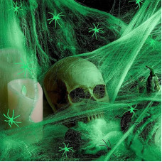 Halloween Spider Web Decoration, Light Decoration Spider Web 200 g with 50 Pieces Light Decoration Spiders Spider Web Decoration for Indoor Outdoor Use Houses Garden Haunted House