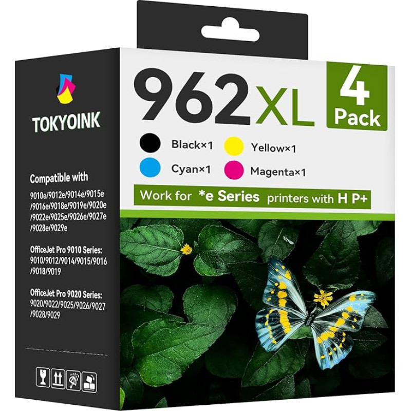 962XL rašalo kasetės HP spausdintuvui HP 962 XL rašalo kasetės, suderinamos su HP OfficeJet Pro 9010 9015 9015e 9018 9018e 9020 9025 9012e serija (962XL-4P, BK/C/M/Y)