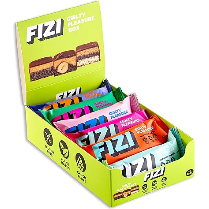 FIZI šokoladiniai batonėliai - 10 x 45 g - veganiški batonėliai be cukraus - batonėliai be pieno produktų - saldumynai be glitimo