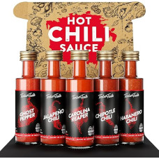 TIMBER TASTE Chili Sauce Gift Set [5 x 40 ml] | Hot Sauce Chili Set for Spicy Lovers | Christmas Gift for Men & Women | Gift Ideas for Christmas & Birthday | Sauce Gift Box