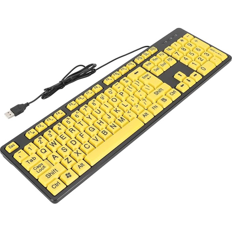 Kompiuterio klaviatūra su dideliu spausdintuvu, USB kabelio klaviatūra su 104 klavišais, padidinto dydžio klaviatūra su didelėmis raidėmis, skirta silpnaregiams, senjorams ir žmonėms su regėjimo negalia.