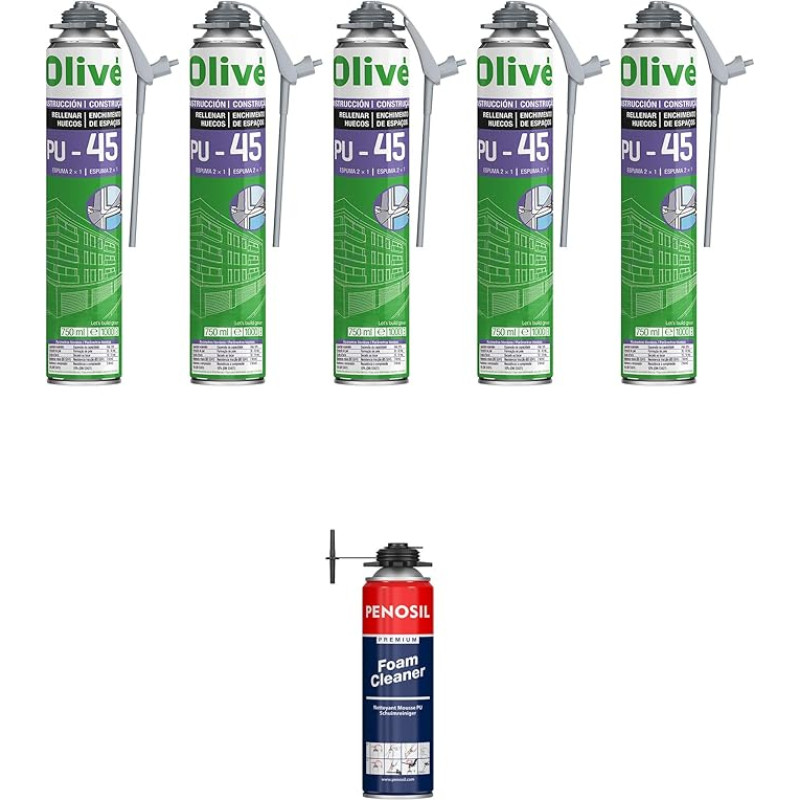 5 plėtimosi putų poliuretanas 750 ml + 1 valiklis - Kombinuotas naudojimas: Valymo ir priežiūros darbai: pistoletas ir (arba) rankinis