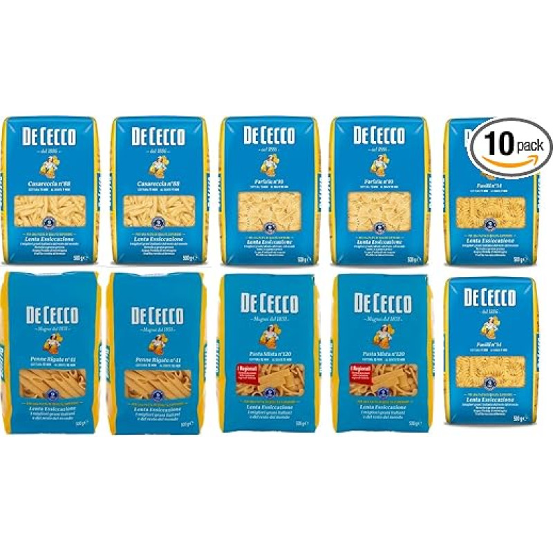 Pasta De Cecco Classic Makaronai (10 x 500 g) Itališki kietųjų kviečių manų kruopų makaronai + itališki gurmaniški makaronai Polpa 400 g