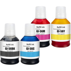 GI-56 GI56 GI56 rašalas, suderinamas su Canon GI56 GI-56 MAXIFY GX7050 GX4050 GX6550 GX6050 GX3050 GX5050 GX5550 GX6150 GX7150 spausdintuvu, 4 spalvų daugiafunkcinė pakuotė (juoda/mėlyna/geltona/žalsva)