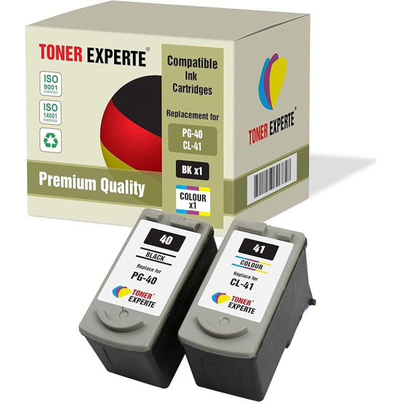 PG-40 CL-41 suderinamos rašalo kasetės 2 pakuotės (juoda + spalvota) PG40 CL41 PG40 CL41 tinkamas naudoti 