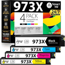 Smart Ink Compatible Printer Cartridges Compatible with HP 973X 973 X (Black, Blue, Red, Yellow) 4 Multipack Compatible with PageWide Pro 477dw 577dw 452dw 477dn 452dn 577z 552dw P55250dw MFP Printers