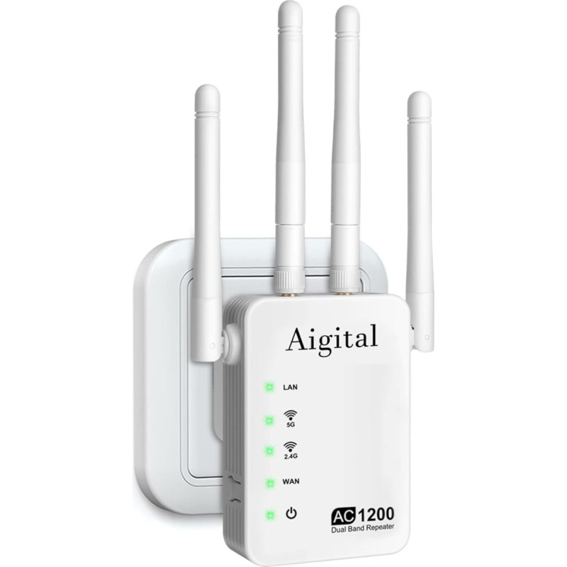 1200 Mbps WLAN stiprintuvas, dviejų juostų 2.4G ir 5G WiFi signalo stiprintuvas, interneto kartotuvas su eternetu, 3dBi x4 antenos, suderinamas su visais įrenginiais, AP režimas, iki 2600 kv.pėdų