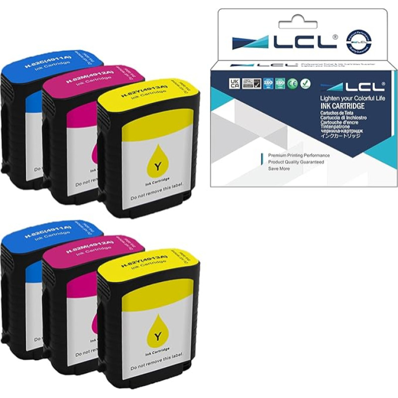 LCL suderinama rašalo kasetė 82 C4911A C4912A C4913A (2Cyan 2Magenta 2Yellow), skirta HP DesignJet spausdintuvams 510 Designjet 500 500ps 500Plus 800 800ps 815 815mfp 820 820mfp
