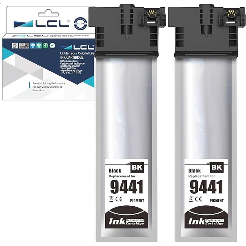 LCL T9441 juodos spalvos didelės talpos suderinama rašalo kasetė Epson T9441, skirta Epson Workforce Pro WF-C5210 WF-C5210DW WF-C5290 WF-C5290DWF WF-C5710 WF-C5710DWF WF-C5790 WF-C5790DWF (2 vnt.)