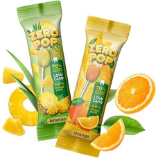 ZERO POP zuckerfreie Lutscher mit 70% weniger Kalorien - Low Carb & Keto Süßigkeiten, vegan, zahnfreundlich - mit 40% Ballaststoffen - 40 Stk Mix Ananas & Orange